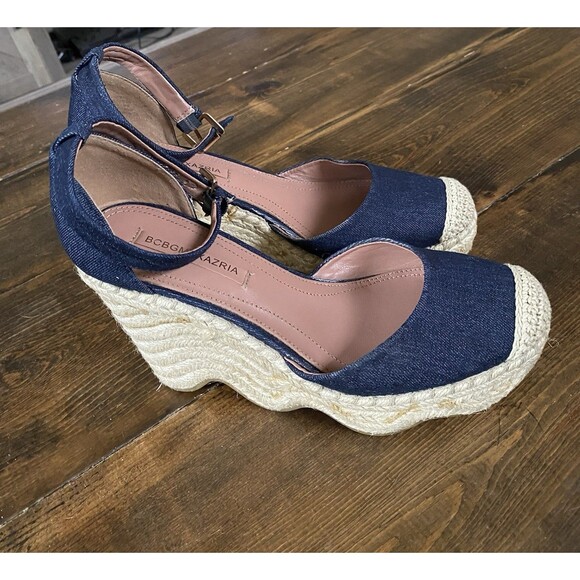 BCBGMAXAZRIA Women's Espadrille Wedge Sandals Denim Blue Ankle Strap Size 8 - Picture 3 of 7